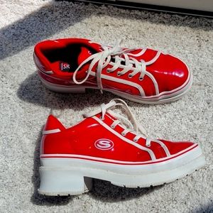 Skechers Red Patent Heartbeats Loud Chunky Heel Sneaker